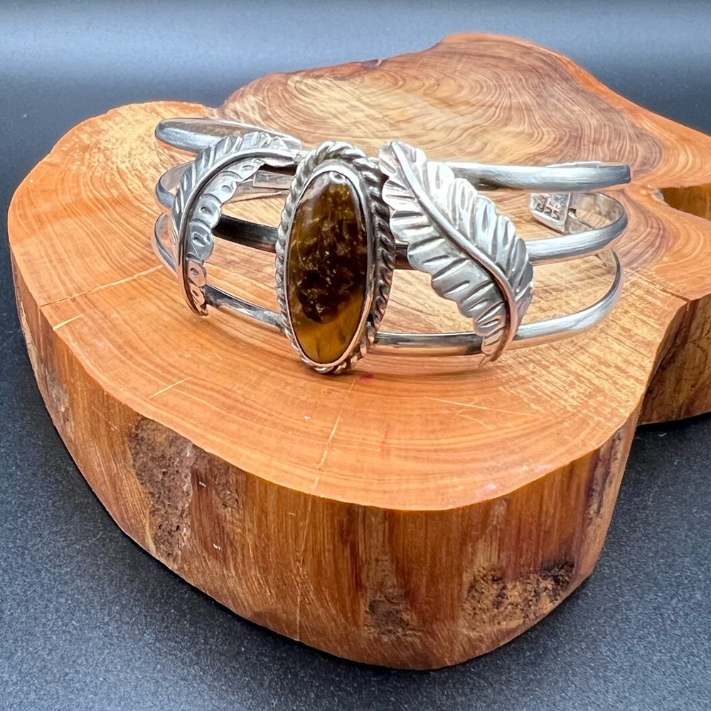 Vintage Sterling Silver Tigers Eye Southwestern Cuff - Picture 2 of 9